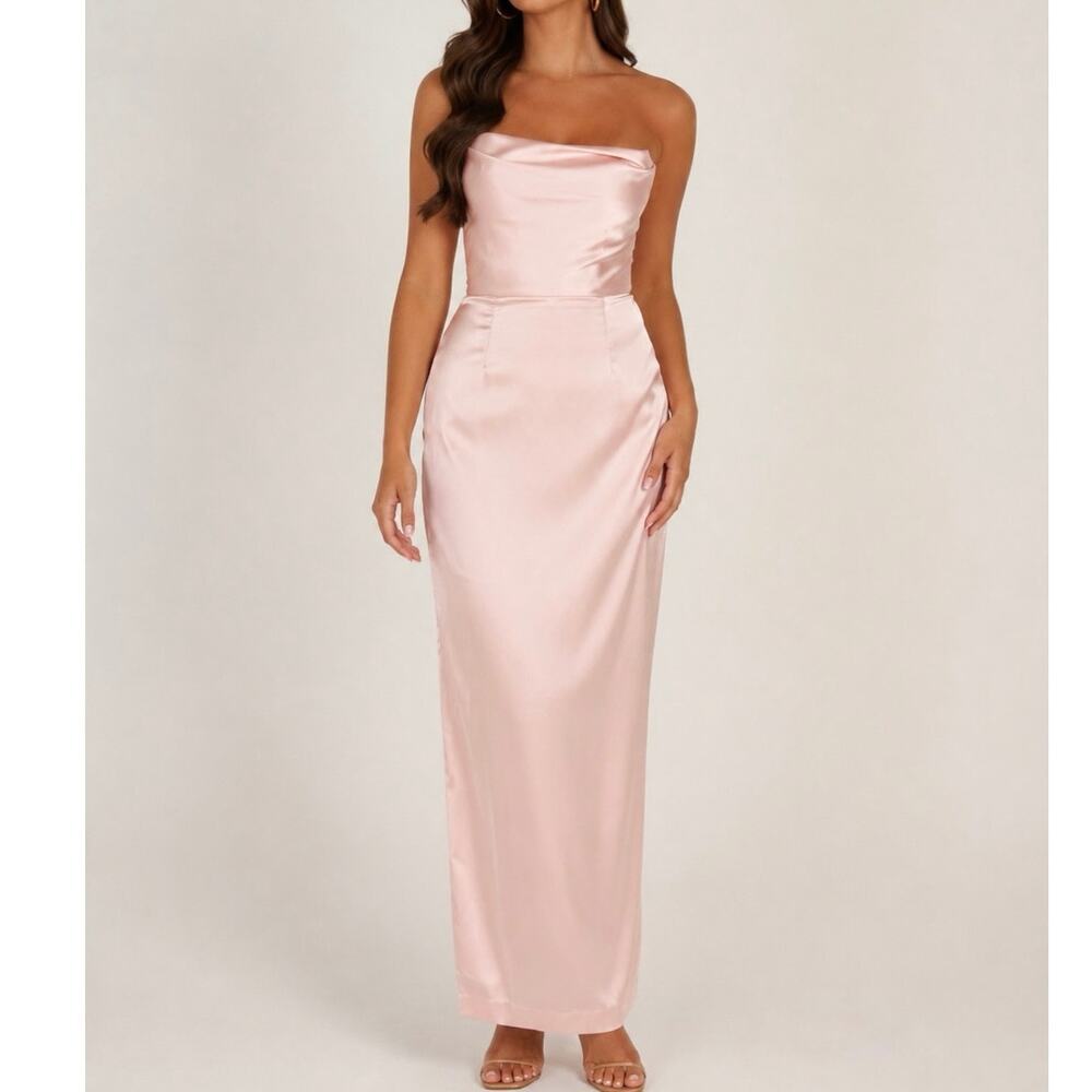 Meshki Alanis Strapless Maxi Dress Gown Cowl Neck Blush Pink Wedding Guest XXL
